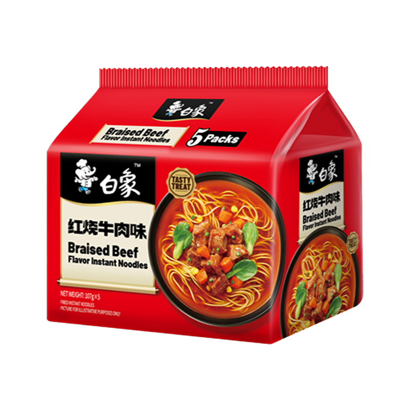 Baixiang Tasty Treat Braised Beef Flavor Instant Noodles (5 Packs) 107g*5