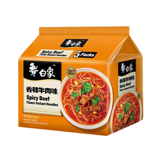 Baixiang Tasty Treat Spicy Beef Flavor Instant Noodles (5 Packs) 102g*5