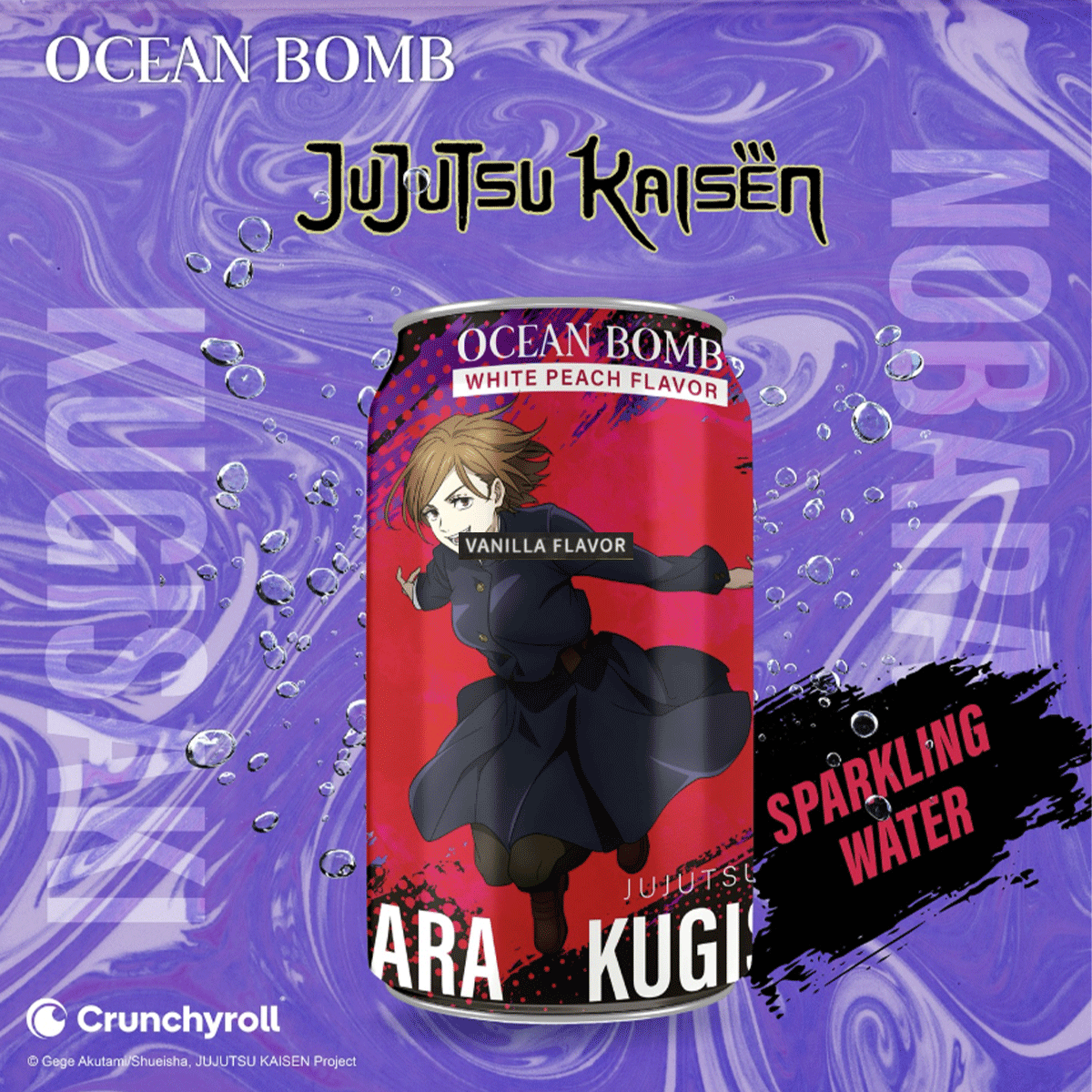 Ocean Bomb Jujutsu Kaisen Sparkling Water White Peach Flavor 330ml (4 Designs)