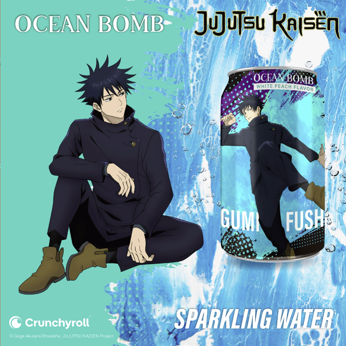 Ocean Bomb Jujutsu Kaisen Sparkling Water White Peach Flavor 330ml (4 Designs)