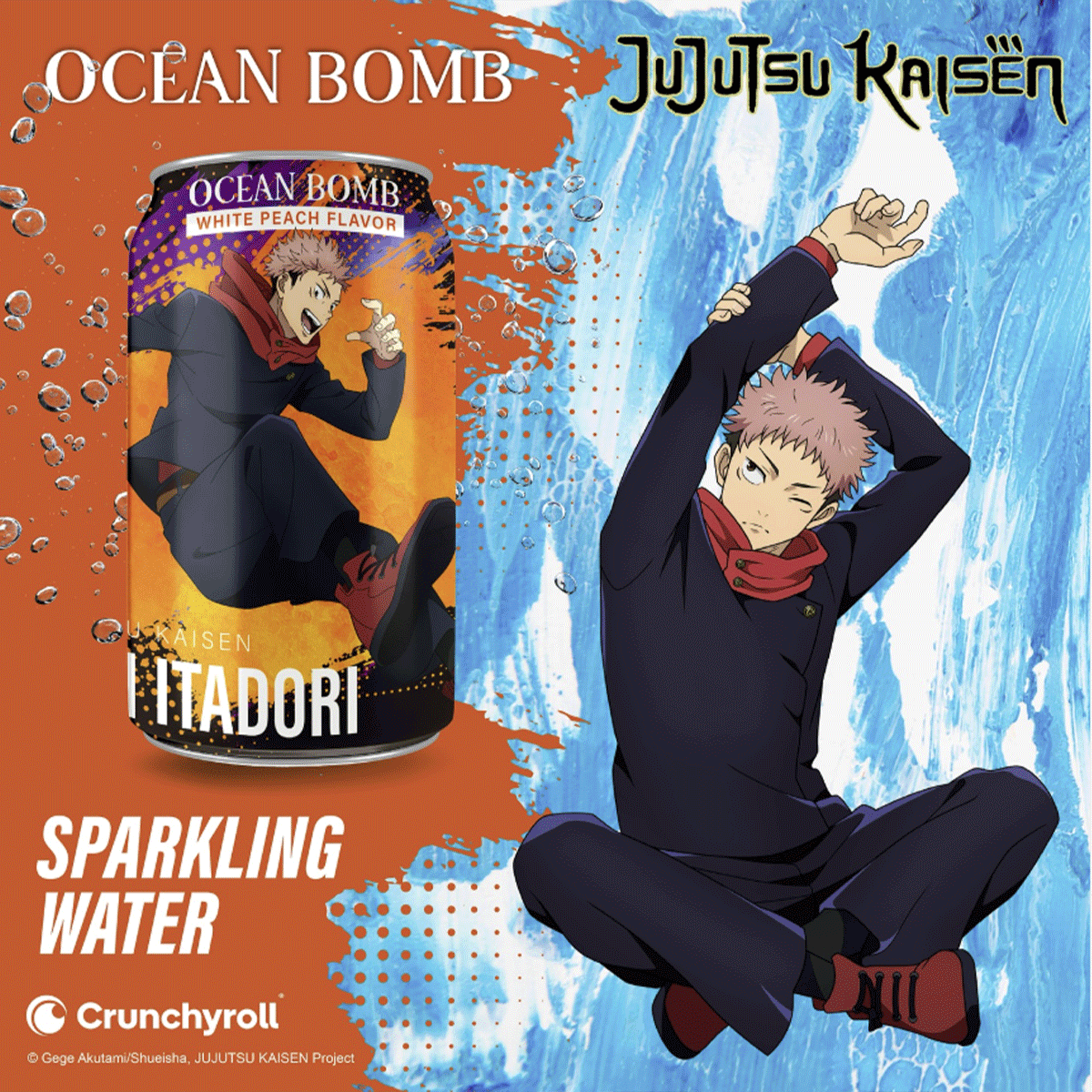 Ocean Bomb Jujutsu Kaisen Sparkling Water White Peach Flavor 330ml (4 Designs)
