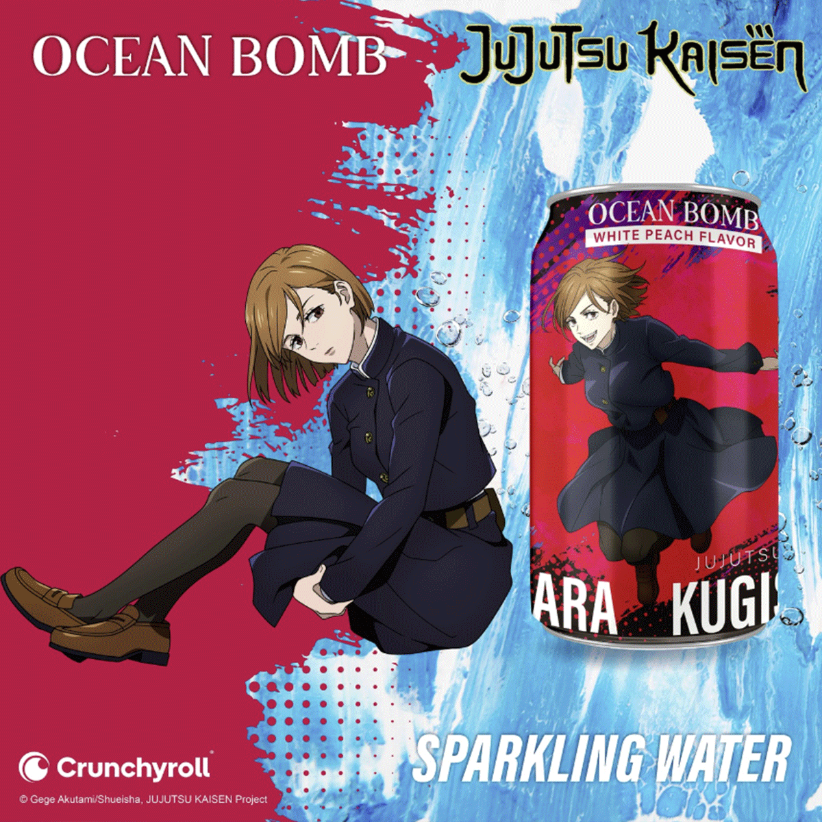 Ocean Bomb Jujutsu Kaisen Sparkling Water White Peach Flavor 330ml (4 Designs)