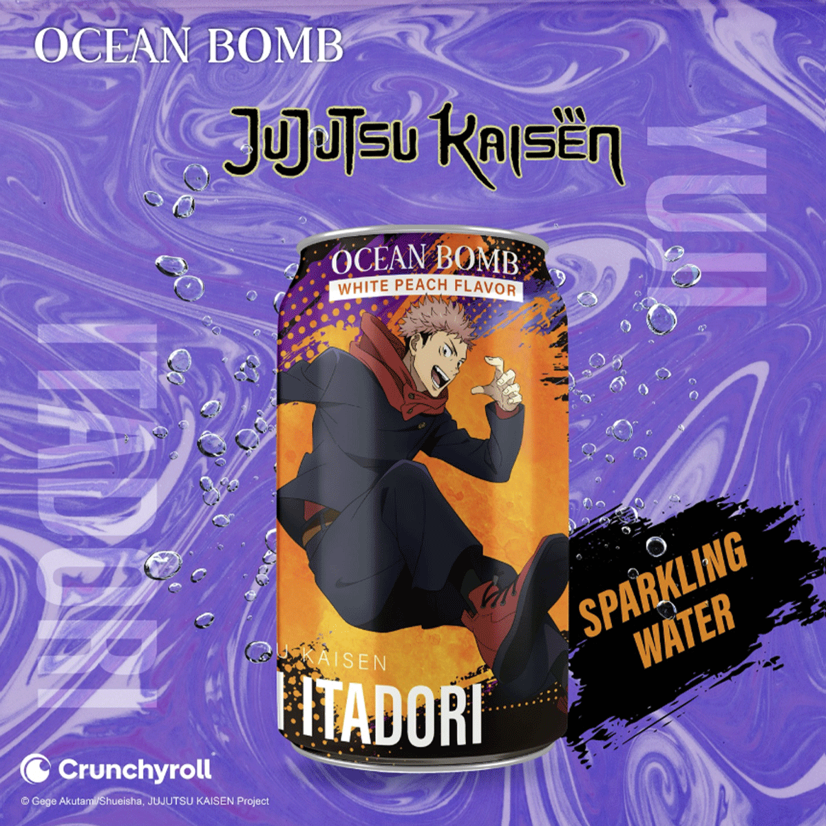 Ocean Bomb Jujutsu Kaisen Sparkling Water White Peach Flavor 330ml (4 Designs)